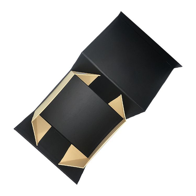 Foldable Rigid Cardboard Cosmetics Makeup Jewelry Clothes Magnetic Folding Closure Shopping Black Paper Gift Packaging Packing Box for Watch Wedding Party