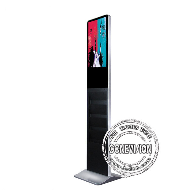 USB Update Media Kiosk Digital Signage 21.5'' Magazine Holder Advertising With Book Shelves