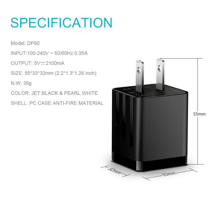 ABS Cell Phone Charger Adapter / Dual USB Fast Charging Wall Adapter For Samsung A21
