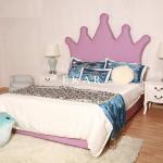 Crown Shaped Headboard High Fabric Bed For Girl