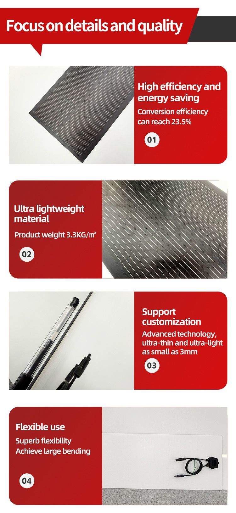 High Efficiency 23.5% Mono Solar Cell Flexible Solar Panel 120W
