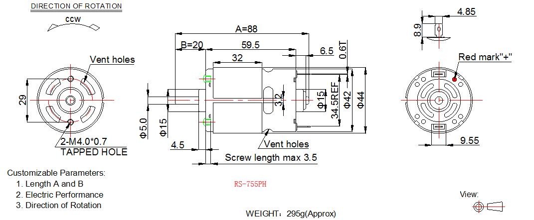 High Torque High Speed DC Motor , Automotive DC Motor Carbon Brush With Ball Bearing