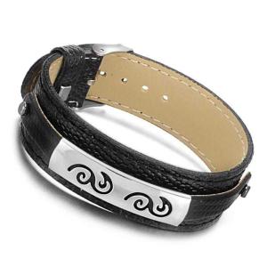 China Tagor Stainless Steel Jewelry Super Fashion Silicone Leather Bracelet Bangle TYSR038 wholesale
