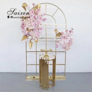 China Factory wholesale luxury wedding furniture golden stainless steel arch panel steel door for event stage Backdrop wholesale