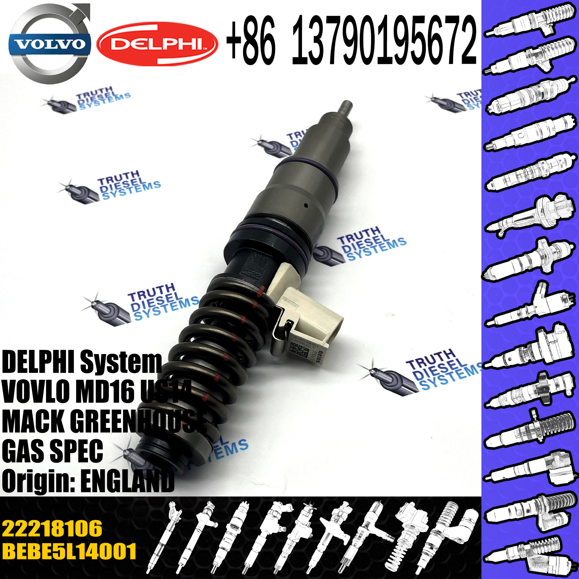 Diesel Fuel Injector 22218106 For E3.5 /VOL TRUCK MD16 BEBE5L14001 85020091 85020090