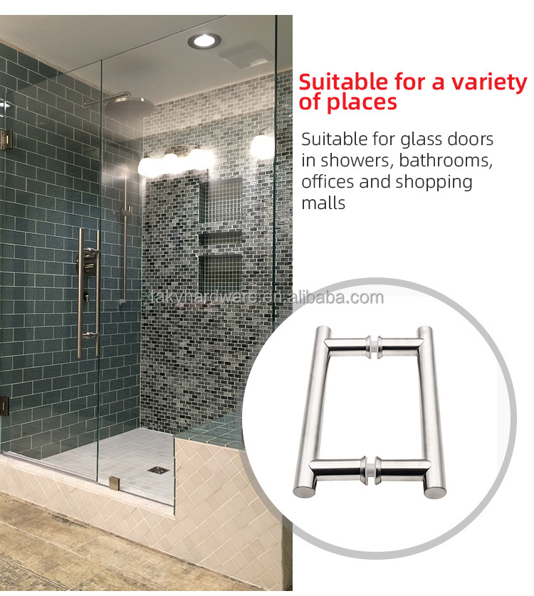 Door Window Handles Double Sided Sliding Glass Door Handle for Bathroom Steel Shower Room