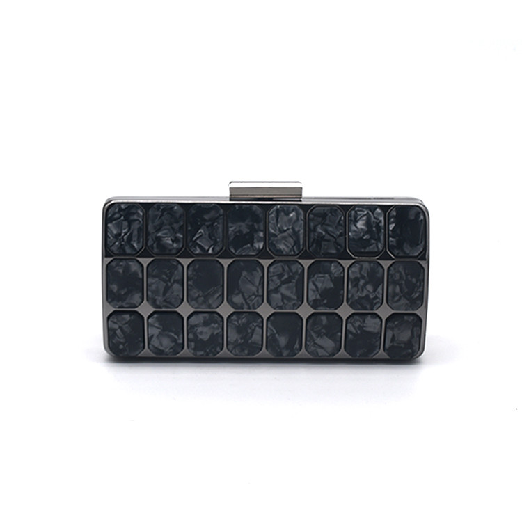 Flat Closure Black Rectangle Handbag Frames With Grey Acrylic