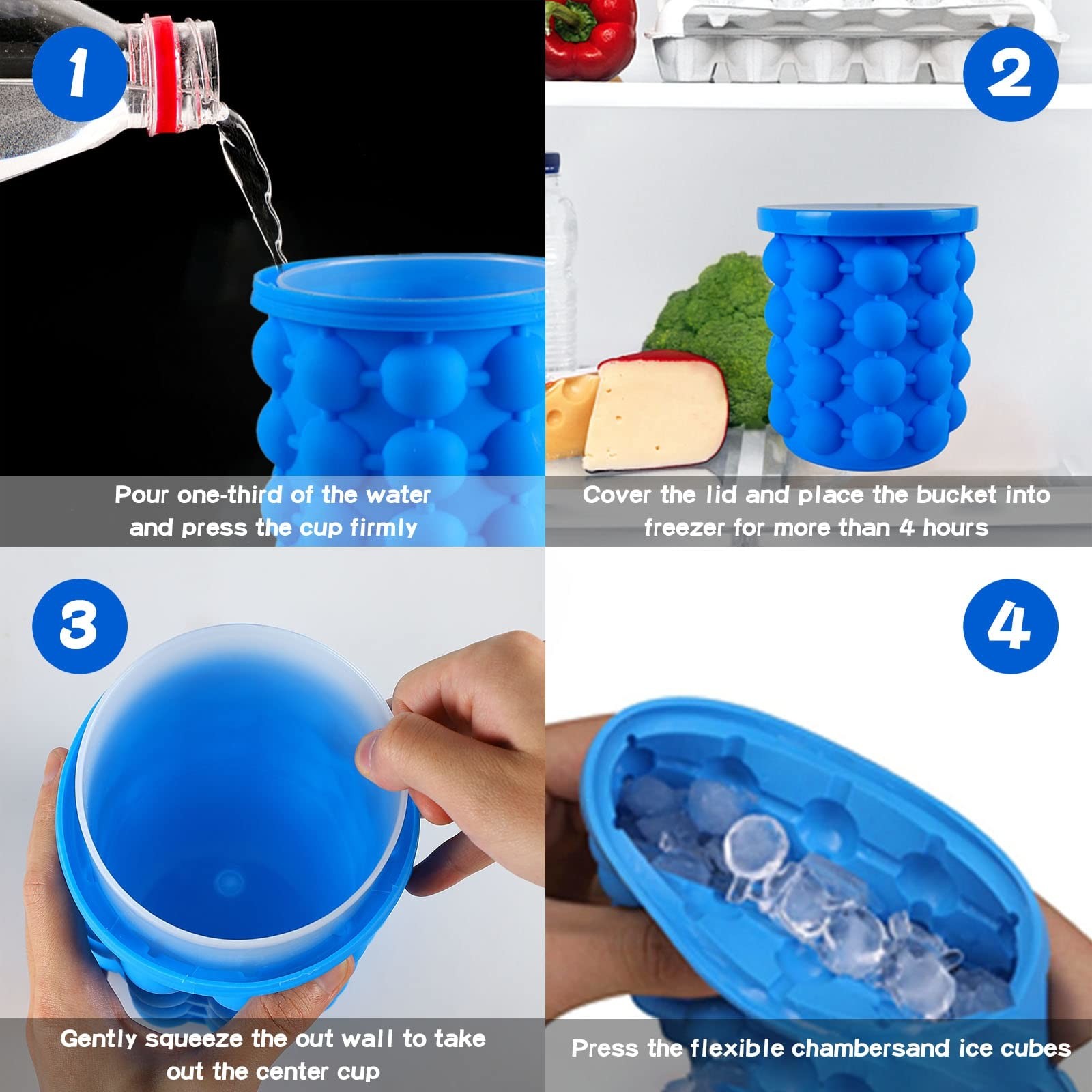 Silicone Ice Bucket Ice Cup With Lid Easy Releaser Ice Cube Mold Ice Trays Ice Cube Maker For Cocktail Whiskey Beverages