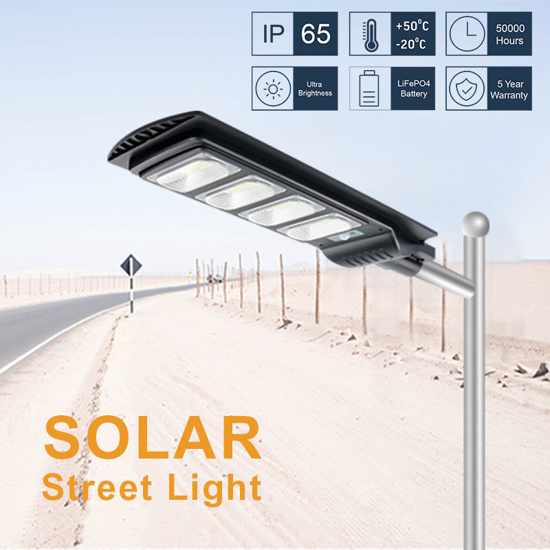 120w High Power LED Solar Street Light All In One 6500K Smd 2835 Streetlight LiFePO4 20Ah Battery