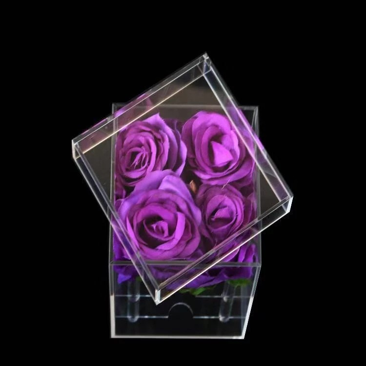 Wholesale Price Preserved Rose Display Acrylic Box With Lid Square Style 8 Sizes Valentine's Day Anniversary