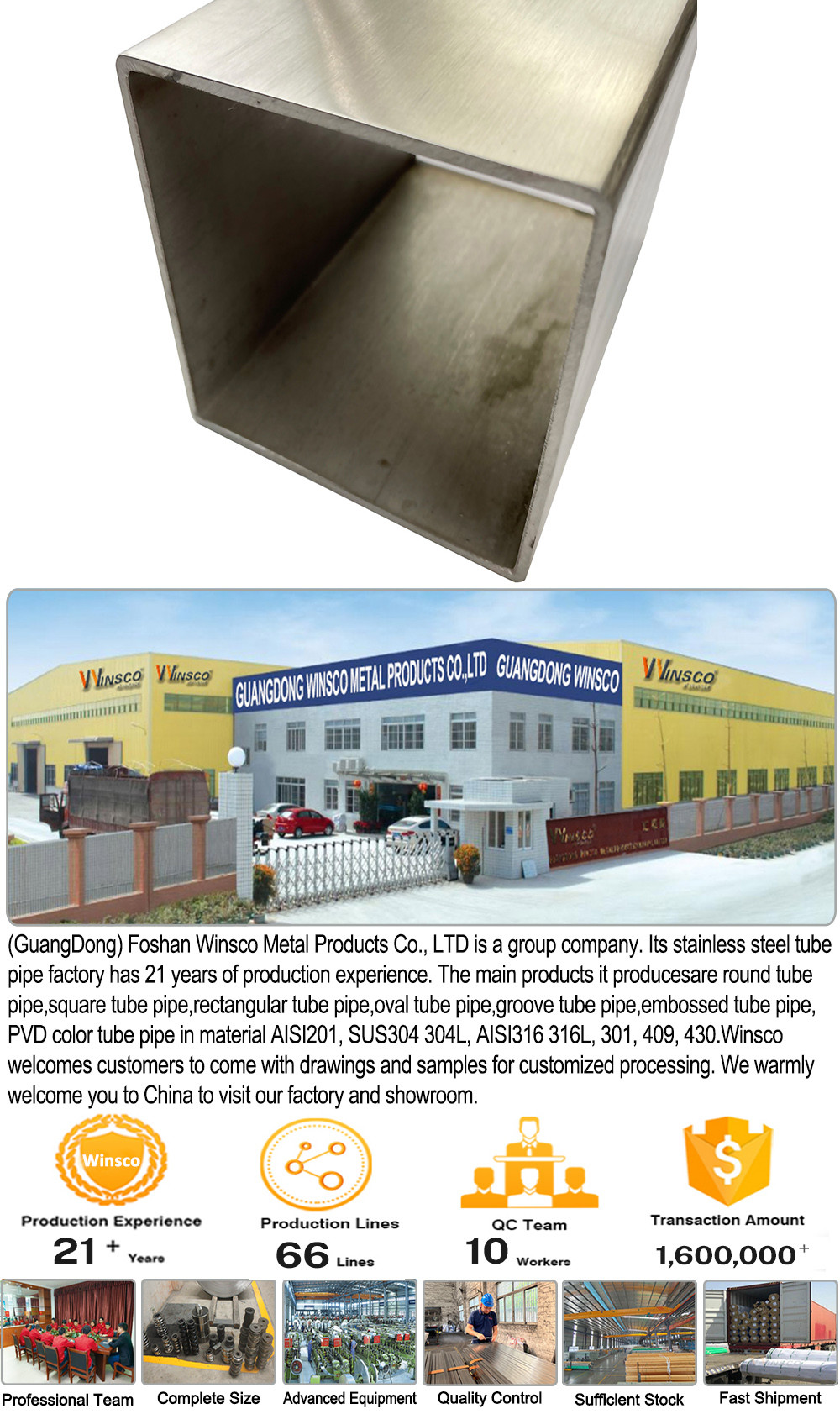 SUS 201 AISI 304 TP 316 Grade Large Size Inxo Thick Wall Tube 120mmx120mm Stainless Steel Square Pipe