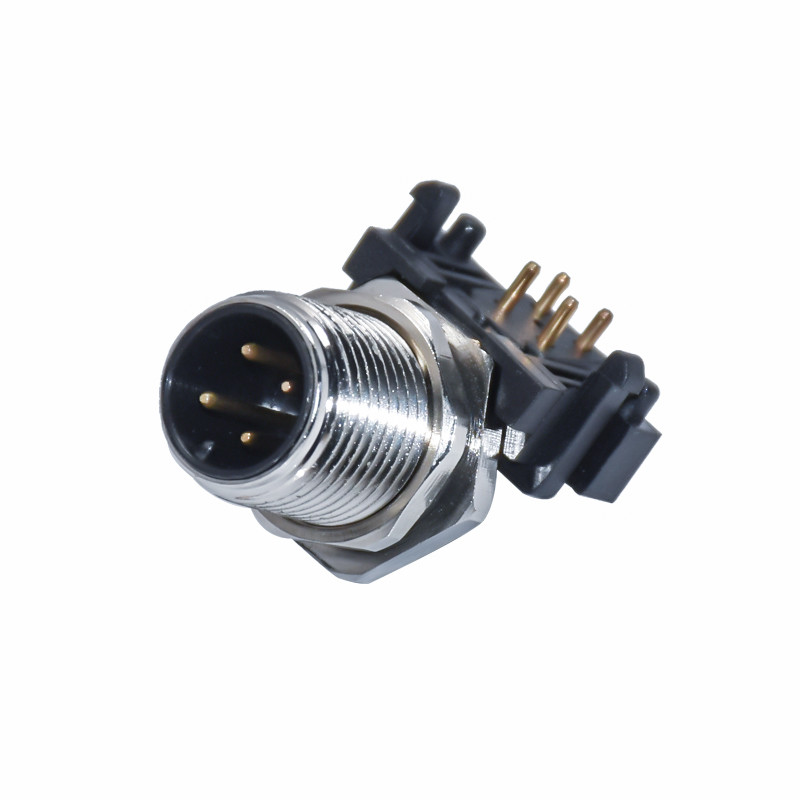 M12 Waterproof IP67 4pin Male 90 Degree PCB Panel Mount A Coding Connector