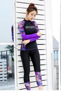 China 2019 UV Protection Swimming suit for women long sleeve and legs swimwear shorts pants set beach surf clothes swimsuit wholesale