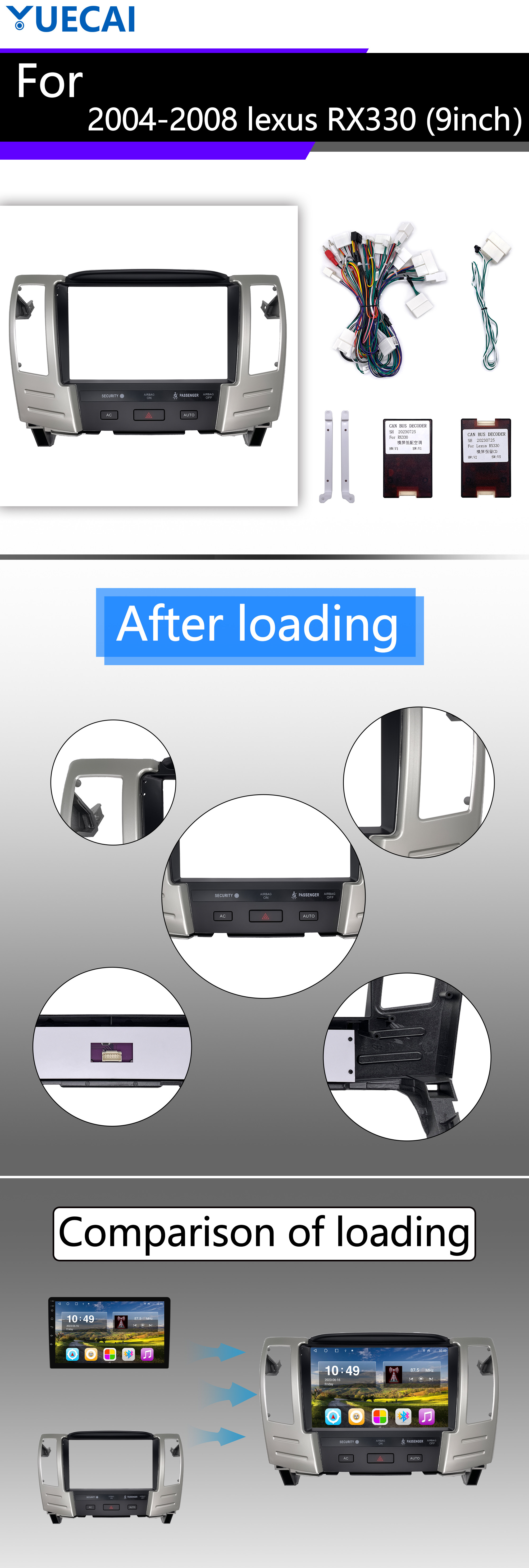 9 inch Car Stereo With Wireless Android Auto For 2004-2008 lexus RX330