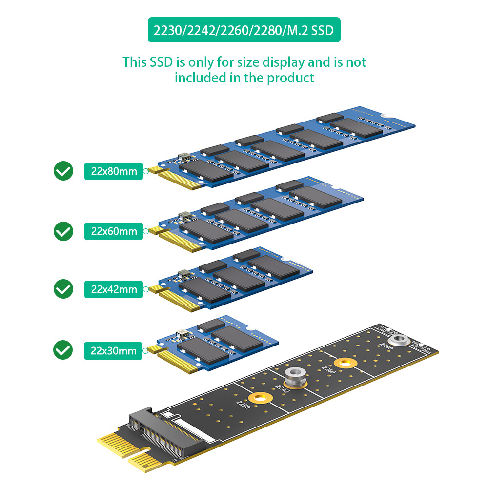 NGFF M.2 Nvme M Key SSD To PCI- E 1X Adapter Vertical Installation PCI-E 1x To NGFF M.2 Key-M Supports sizes 2230-2242-2260-2280