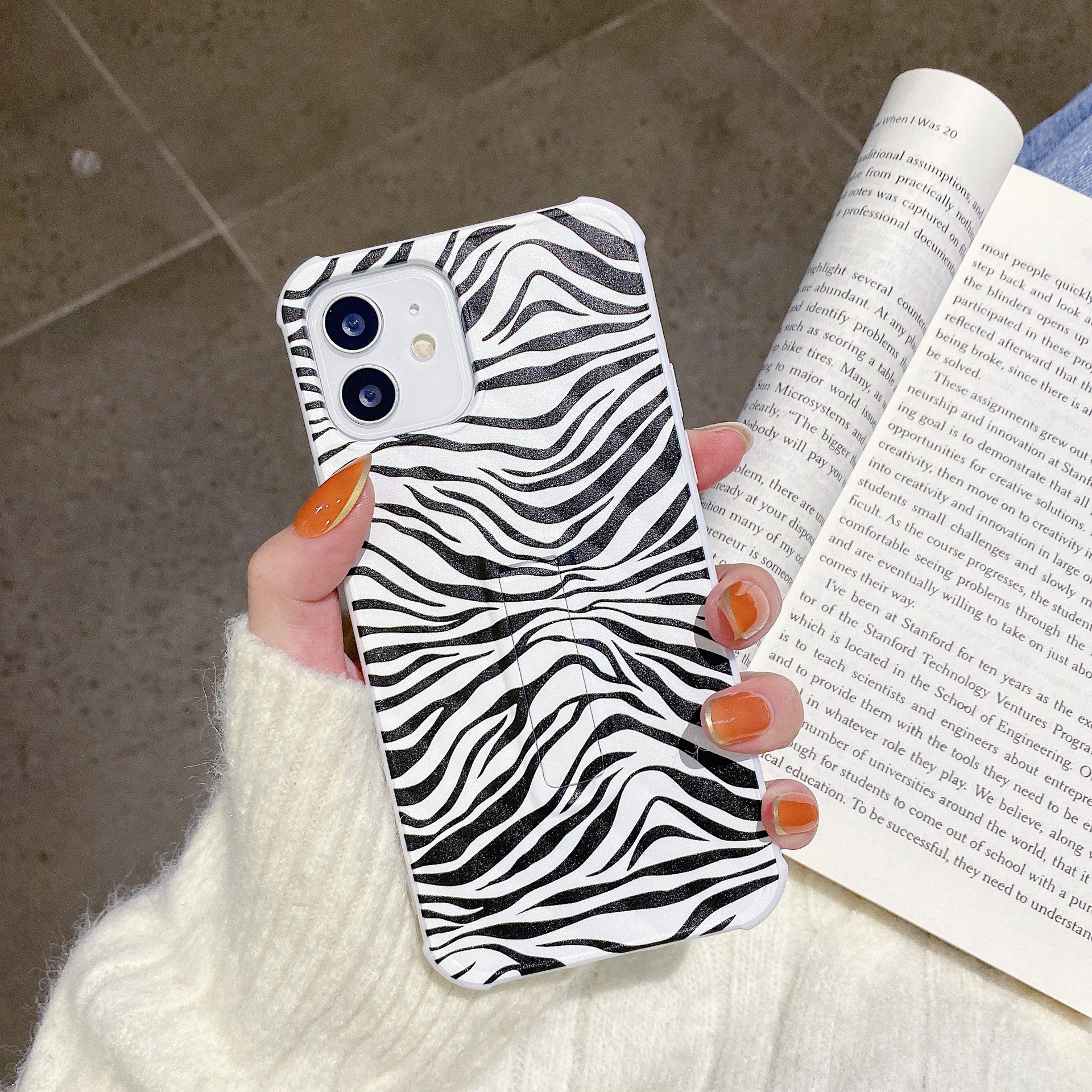 Shock Free TPU Material Mobile Case Rugged Corners Built In Stand Zebra Look