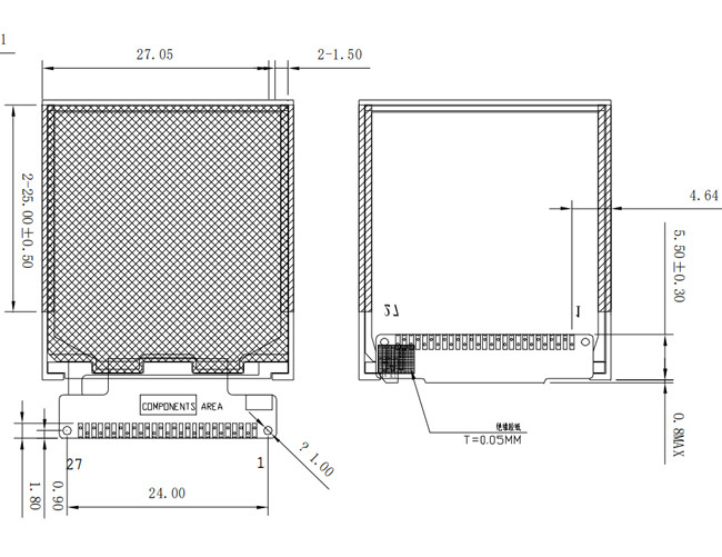 Square Small LCD Display Screen, TFT LCD 1.44 Inch128x128 With MUC 8bit Interface
