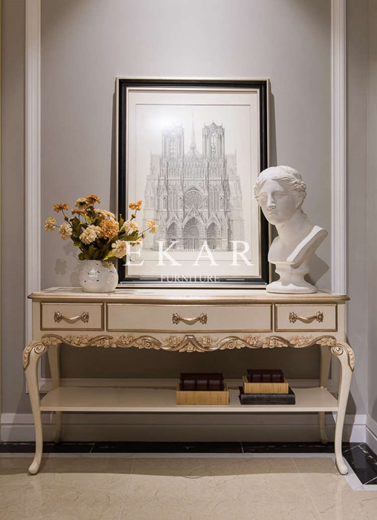 Wooden Cabinet Wall Console Table Acrylic Round Entrance Table Half Moon Console Table