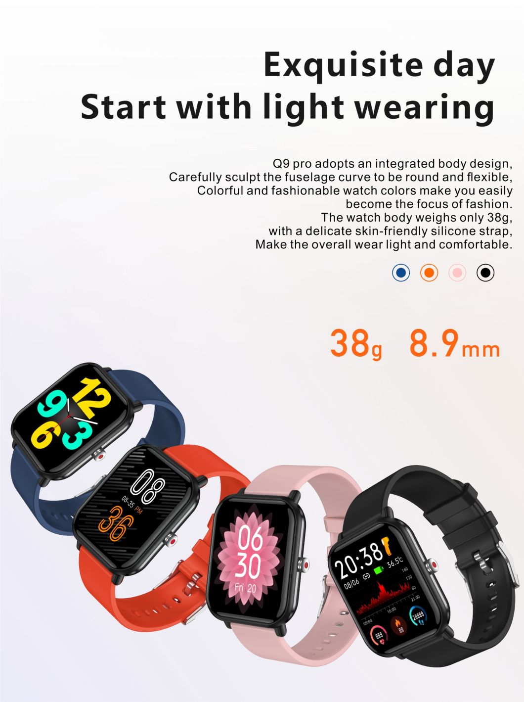 1.7 Inch TFT High-Definition 240*280pixel Full Screen Touch Temperature Monitoring Music Control Multiple Dials Q9PRO Smart Watch