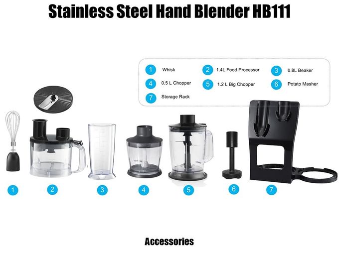 800W Stainless immersion blender With Chooper and Processing Bowl