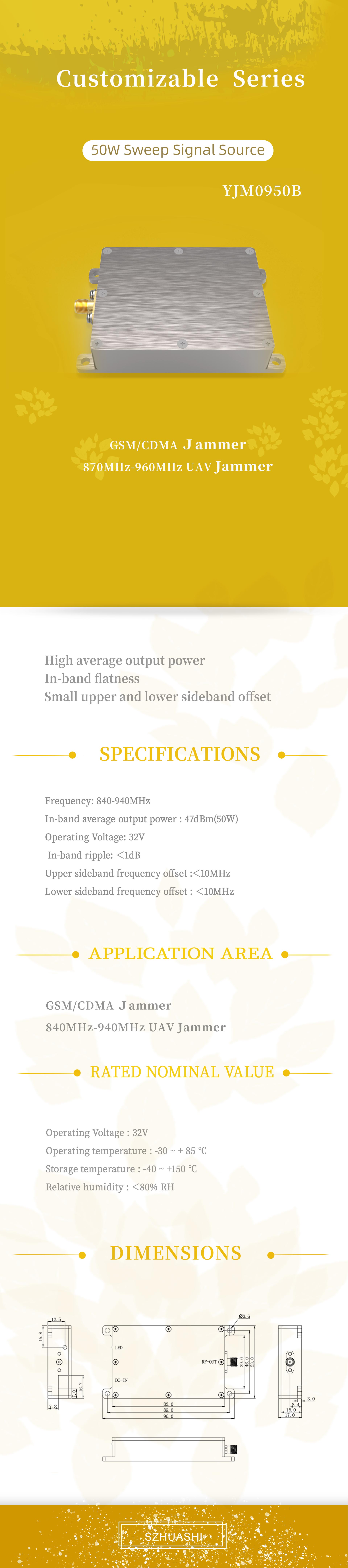 50W RF Anti Drone Blocker Interference Jamming Module for 840-940MHz
