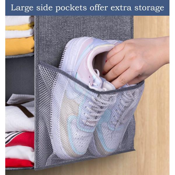 KEETDY 2-Shelf Small Hanging Closet Organizers and Storage with 2 Large Shoe Pockets Hanging Shelves Organizer for