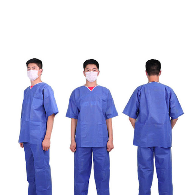 Hospital Round Neck Blue Unisex Uniform Scrub Suit Set Disposable Scrub Suit Scrub with Elastic Waist