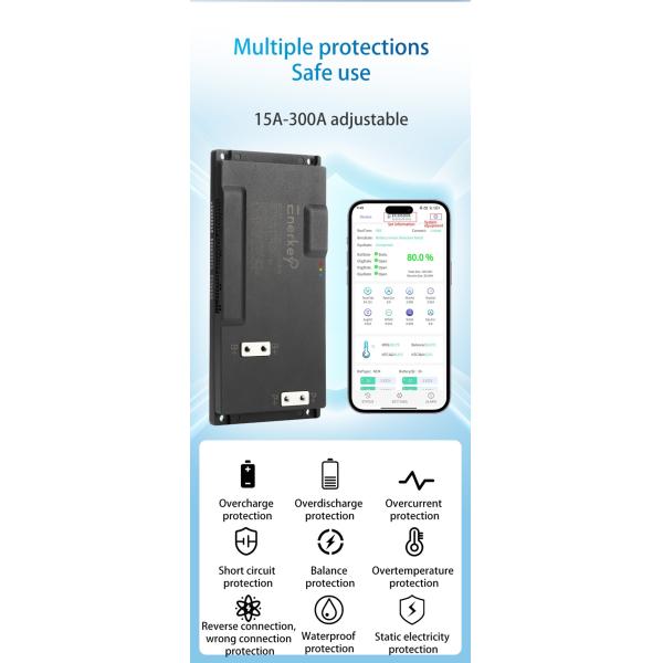 Enerkey 16S-24S 250A Lifepo4 BMS with 8A Active Balancer and BT/CAN Bus/RS485 for Li-ion/LTO/SIB Battery Power Cabinet