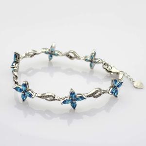 China 925 Silver Jewellery Quatrefoil Blue Topaz Cubic Zircon Tennis Bracelet (B04BLUE) wholesale