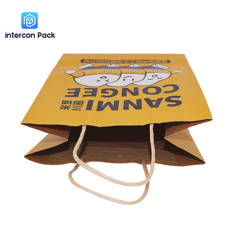 Customized Kraft Paper Shopping Bags Brown Color Take Away Food Bag