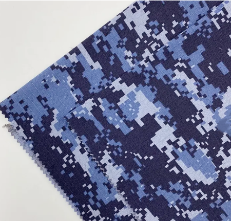 Blue Polyester Camo Material Fabric , Mosaic Printed Camouflage Cloth Material