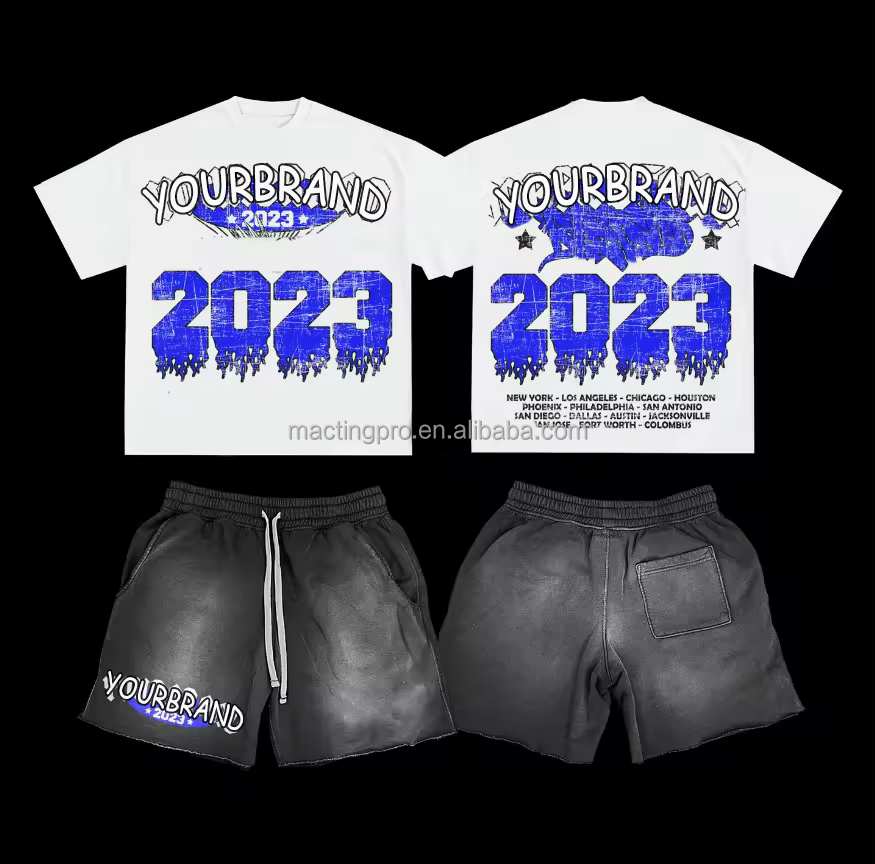 Custom Men's Vintage Washed Graphic Tank Top and Sweat Shorts Set with Digital Print