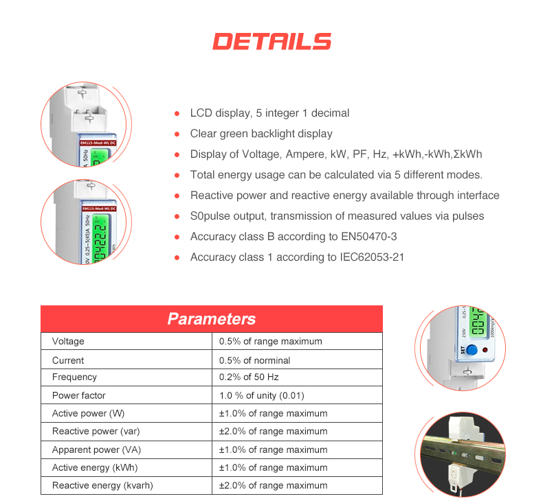 Single Phase Wifi Energy Meter EM115-Mod-WL DC 230V 45A for Energy Monitoring
