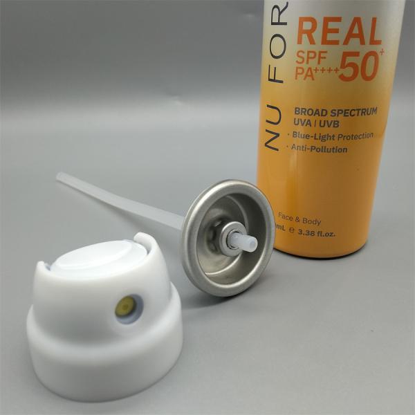 Durable One Inch Sunscreen Mist Valve with Anti-Clog Nozzle and Customizable Actuator for Fine Mist Output