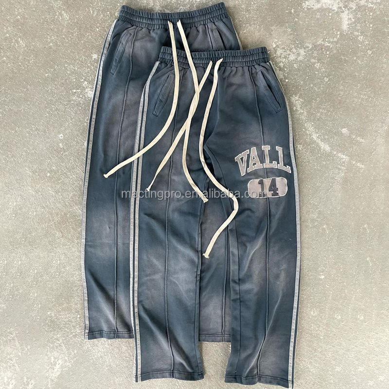 Custom Heavyweight Cotton Distressed Embroidery Patchwork Flared Sweatpants Regular Fit