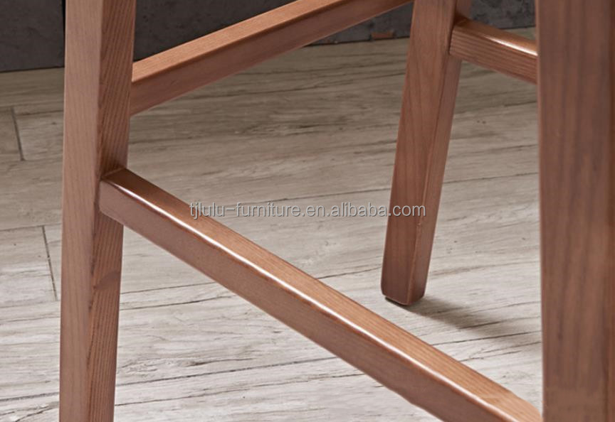 Ash Wood Frame Nordic Bistro Bar Chairs with Saddle Leather Woven Seats
