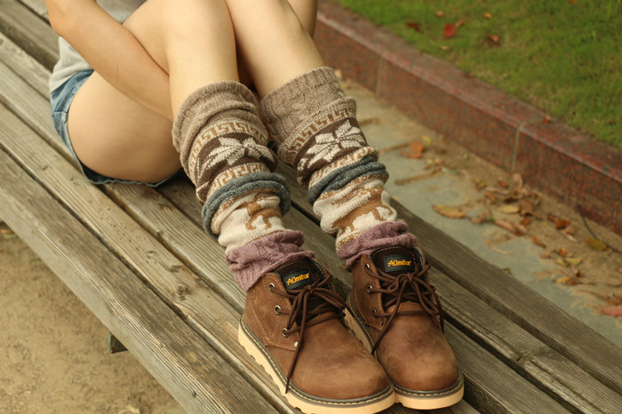 women deer snowflake jacquard knit boot socks wood feel casual wool acrylic, socks, warmer
