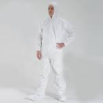 Hooded White Disposable Coveralls , Disposable Dust Suits With Shoe Cover