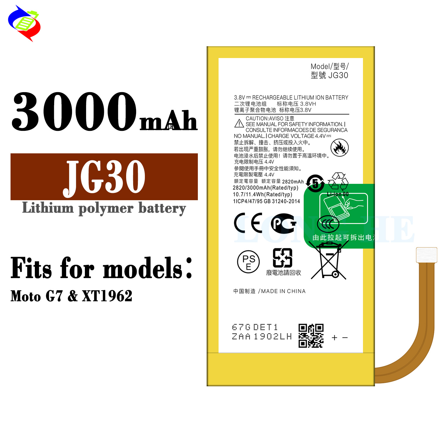 Mobile Phone Rechargeable Battery JG30 For Motorola G7 XT1962 XT1962-4 With 3000mAh Capacity