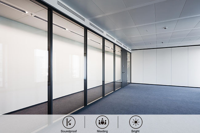 Durable Provides Private And Quiet Meeting Space 90mm Aluminum Glass Frame Clear Partition Wall
