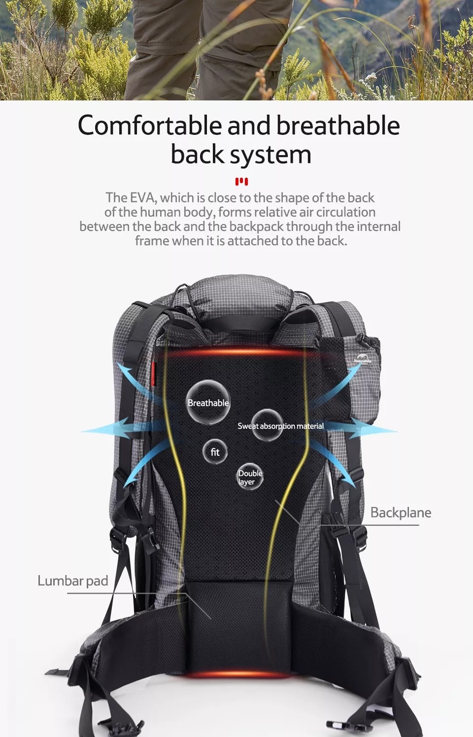 Black ODM Waterproof Hiking Backpack 65 Litre Mountain Climbing Backpack Outdoor