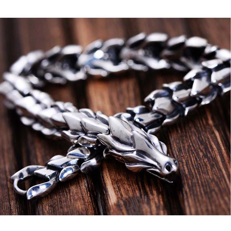 Thai 925 Silver Dragon Link Bracelet Men Vintage Jewelry (059082)