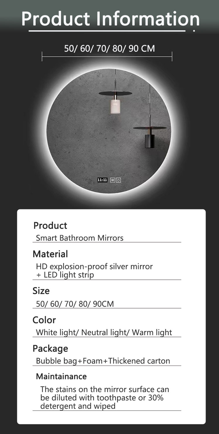 Touch Screen Smart Mirror With LED Lights and Sensor Switch For Bathroom Improvement