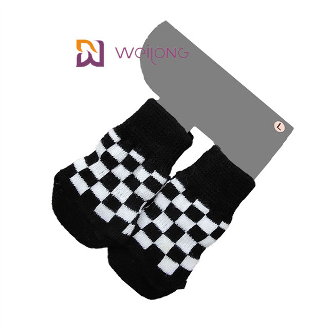 Rhombus Plaid Pattern Strong Dog Traction Socks For Hardwood Floors Anti Slip