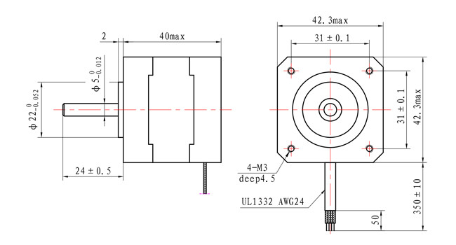 Hybrid NEMA 17 Stepper Motor 0.42N.m with CE for Graph Plotter