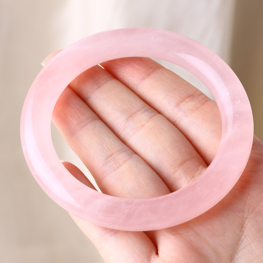 Natural Crystal Polished Stone Pink Rose Quartz Bangle Crystal Jewelry For Birthday Gift