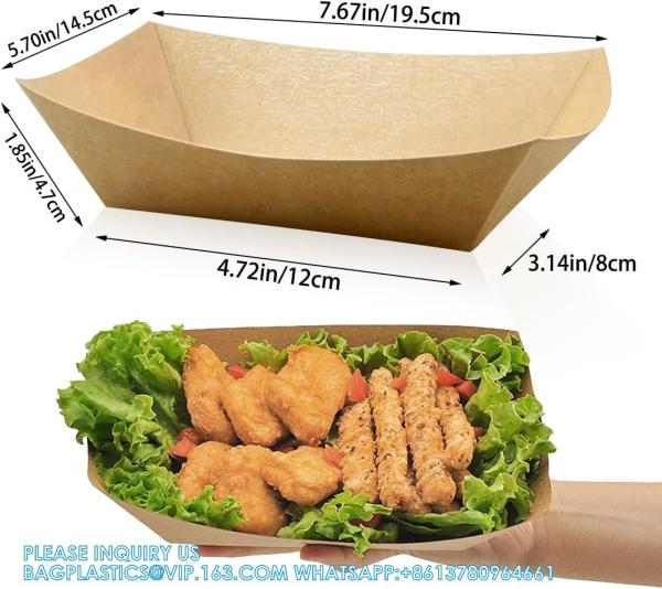 Kraft Paper Recyclable Eco-Friendly Food Serving Boats Take Out Food Trays Party