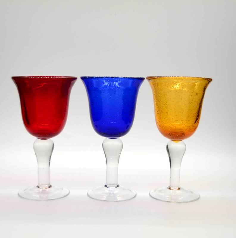 Handblown Solid Color Mexican Bubbles Goblet Crystal Wine Glass