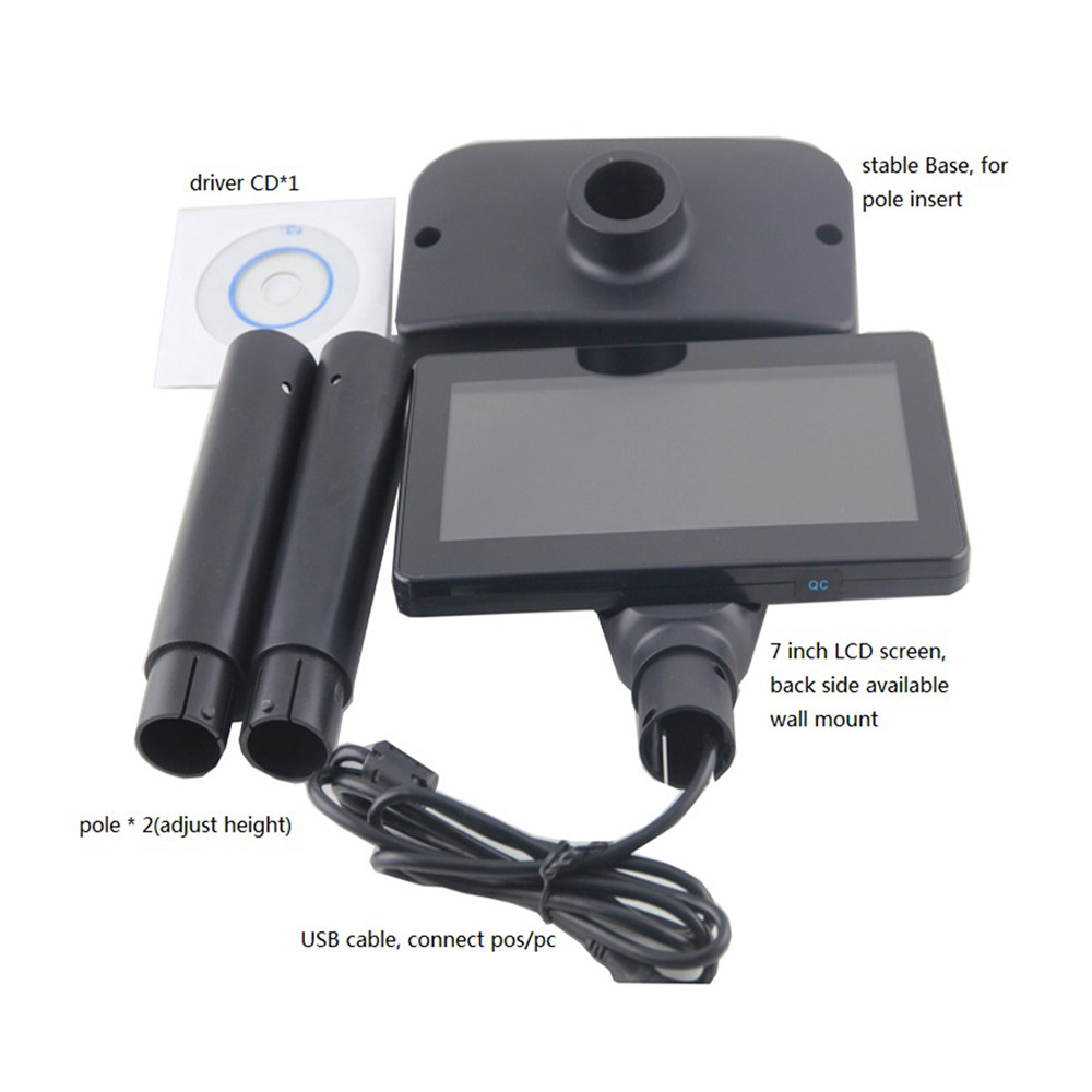 75mm vesa Usb Customer Pole Display , 300cd/m2 Vfd Pole Display 7 Inch