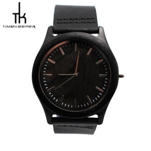 China Black Wood Watch Leather Band Sandal Wood Dial Oem Japan Movement wholesale